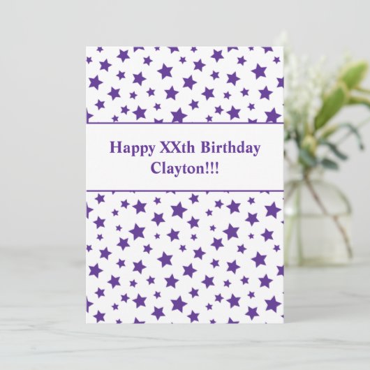 Paarse sterren met uitnodiging voor een bericht va (Staand voorkant)