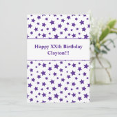 Paarse sterren met verjaardagsuitnodiging met beri kaart (Staand voorkant)