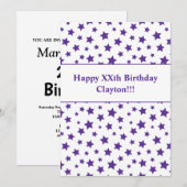 Paarse sterren met verjaardagsuitnodiging met beri kaart (Voorkant / Achterkant)
