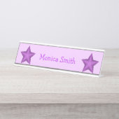 Paarse sterren met volledige naam bureau naambordje (Voorkant)