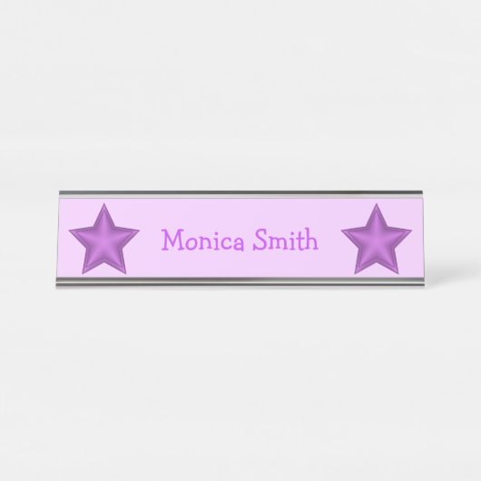 Paarse sterren met volledige naam bureau naambordje (Voorkant)