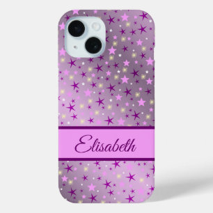 paarse, sterren, personaliseren + hoesje, hoesje, iPhone 15 case