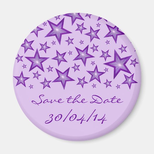 Paarse sterren 'Save the Date' bleek paars Magneet (Voorkant)