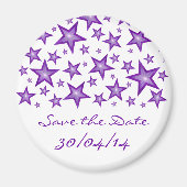 Paarse sterren "Save the Date" fridge magnet wit (Voorkant)