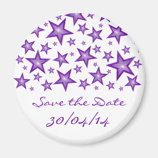 Paarse sterren "Save the Date" fridge magnet wit