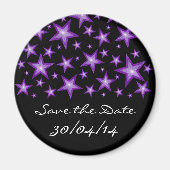 Paarse sterren "Save the Date"-koelkast zwarte mag Magneet (Voorkant)