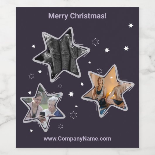 Paarse sterren Senior Home Care Foto's Kerstmis Wijn Etiket (Enkel label)