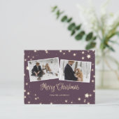 Paarse sterren Sneeuwfoto voor kerst Feestdagenkaart (Staand voorkant)