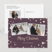 Paarse sterren Sneeuwfoto voor kerst Feestdagenkaart (Voorkant / Achterkant)