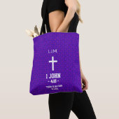 Paarse Sterren Vierkant Patroon Bijbelvers Christe Tote Bag (Dichtbij)