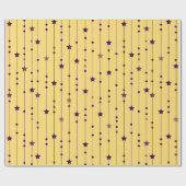 Paarse sterren Yellow Pop Art Holiday Cadeaupapier (Vlak)