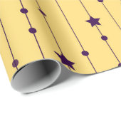 Paarse sterren Yellow Pop Art Holiday Cadeaupapier (Rol Hoek)