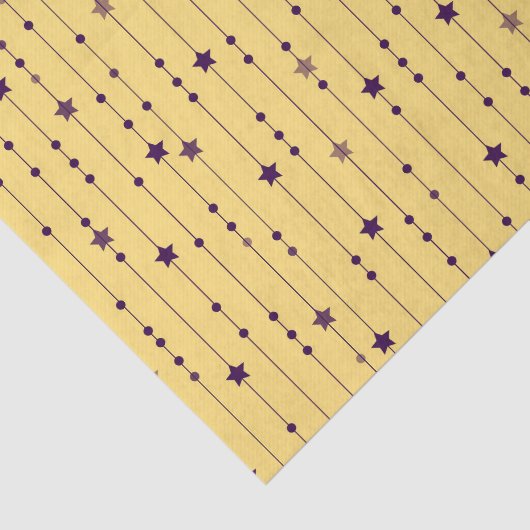 Paarse sterren Yellow Pop Art Holiday Tissuepapier (Detail)