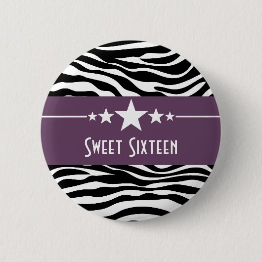 Paarse sterren Zebra Print Sweet 16 Button (Voorkant)