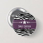 Paarse sterren Zebra Print Sweet 16 Button (Voorkant /achterkant)