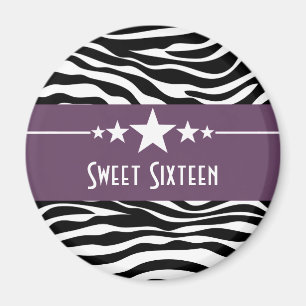 Paarse sterren Zebra Print Sweet 16 Magnet