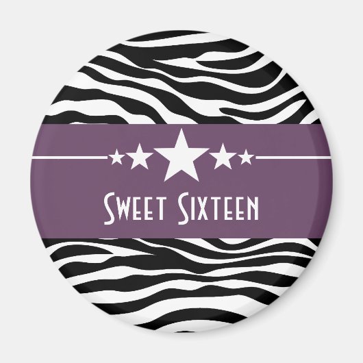 Paarse sterren Zebra Print Sweet 16 Magnet (Voorkant)