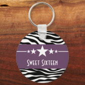 Paarse sterren Zebra Print Sweet 16 Sleutelhanger (Voorkant)