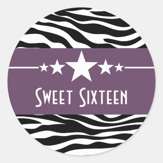 Paarse sterren Zebra Print Sweet 16 Sticker (Voorkant)