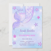 Paarse Sterren Zeemeermin Verjaardag Kaart (Voorkant)