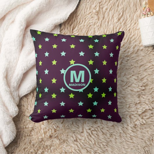 Paarse Sterrenhemel met Naam en Monogram Kussen (Deken)