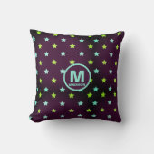 Paarse Sterrenhemel met Naam en Monogram Kussen (Voorkant)