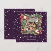 Paarse sterrenkrans foto Merry Christmas Kaart (Voorkant / Achterkant)