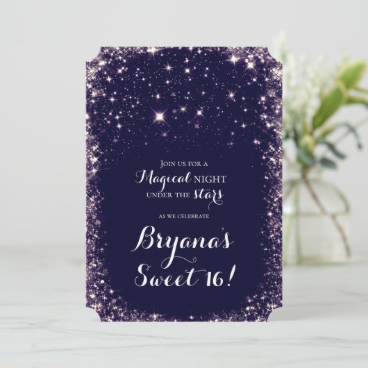 Paarse Sterrennacht Hemel Celestial Sweet 16 Kaart (Staand voorkant)