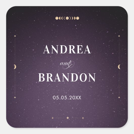 Paarse sterrenstelsel Hemels gouden mystieke maan  Vierkante Sticker (Voorkant)
