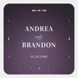 Paarse sterrenstelsel Hemels gouden mystieke maan  Vierkante Sticker