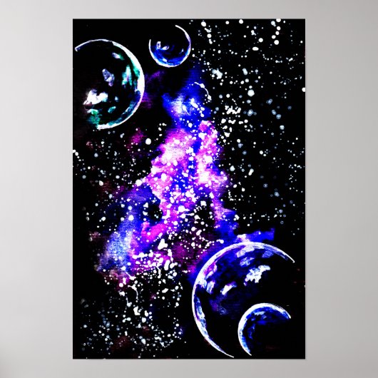 Paarse sterrenstelsel met planeten poster (Voorkant)