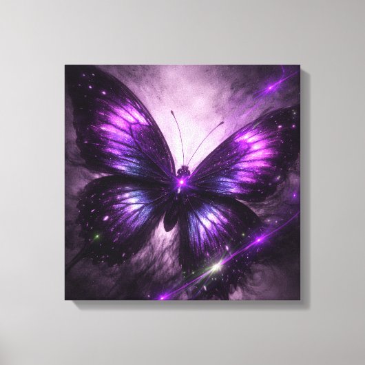 Paarse sterrenstelsel vlinder canvas wandkunst afdruk (Voorkant)