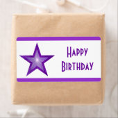 Paarse sterstreep 'Happy Birthday' wit Etiket (Insitu)