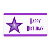 Paarse sterstreep 'Happy Birthday' wit Etiket (Voorkant)