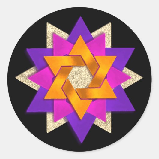 Paarse sterventilator roze Oranje zwart Ronde Sticker (Voorkant)