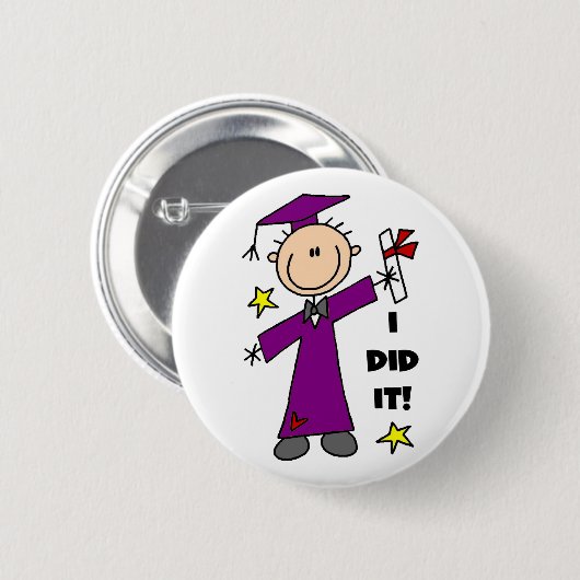 Paarse Stick Figuur Boy Afstuderen Ronde Button 5,7 Cm (Voorkant /achterkant)