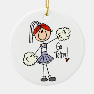 Paarse Stick Figuur Cheerleader t-shirts en cadeau Keramisch Ornament