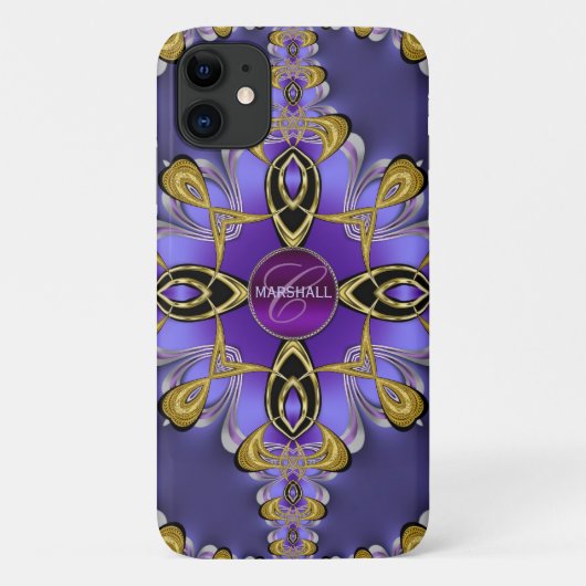 Paarse stijlvolle satijn Lace Art Monogram iPhone  Case-Mate iPhone Case (Achterkant)