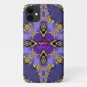 Paarse stijlvolle satijnen kant kunst monogram iPh Case-Mate iPhone Case