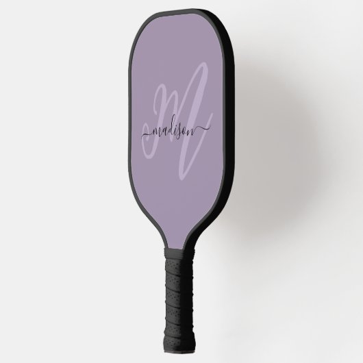 Paarse Stijlvolle Script Monogram en Naam Pickleball Paddle (Links)