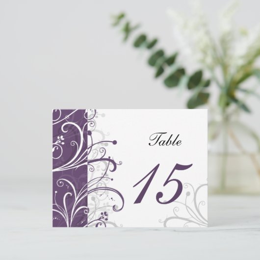 paarse stijlvolle Tafelnummers briefkaarten (Staand voorkant)