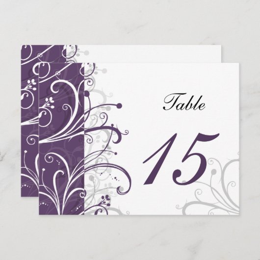 paarse stijlvolle Tafelnummers briefkaarten (Voorkant / Achterkant)