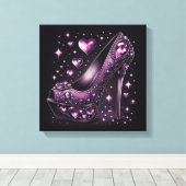 Paarse Stiletto Hoge Hakken met Harten Canvas Afdruk (Insitu (Houten vloer))