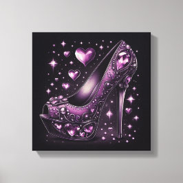 Paarse Stiletto Hoge Hakken met Harten Canvas Afdruk