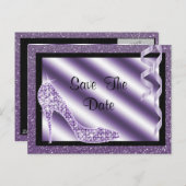 Paarse Stiletto & Streamers 60e Save The Date Aankondigingskaart (Voorkant / Achterkant)
