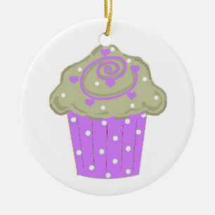 Paarse Stip Cupcake Keramisch Ornament