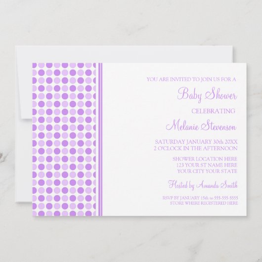 Paarse Stippen Aangepaste Babydouches Kaart (Achterkant)