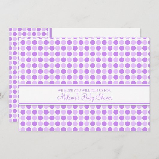 Paarse Stippen Aangepaste Babydouches Kaart (Voorkant / Achterkant)