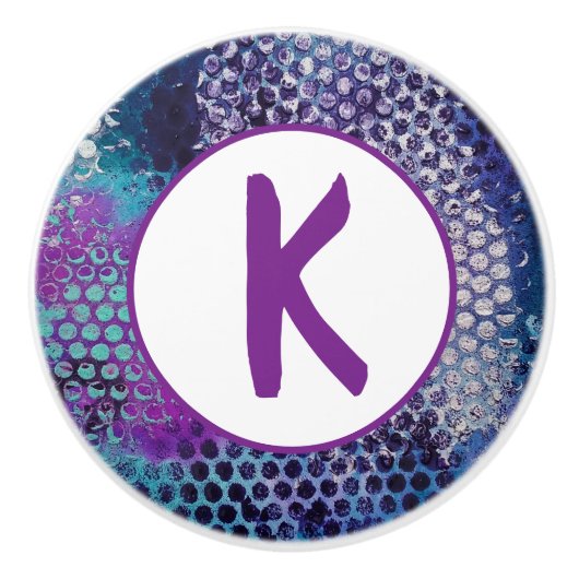 Paarse Stippen Abstract Monogram Keramische Knop (Voorkant)