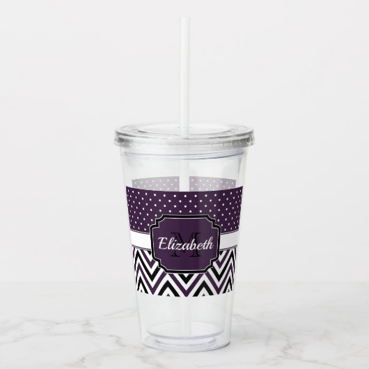 Paarse Stippen en Chevrons Acryl Drinkbeker (Voorkant)